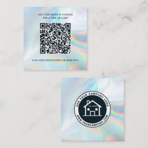 Add Business Logo Realtor QR Code Holographic Square Business Card