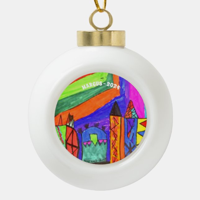 Add Childs Artwork Ceramic Ball Christmas Ornament (Front)