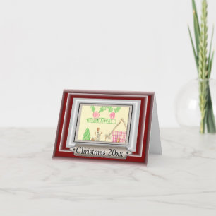 Add Child's Drawing with Custom Colour Frame Holiday Card