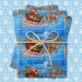 Add Child's Name North Pole Santa Claus Christmas  Wrapping Paper Sheet