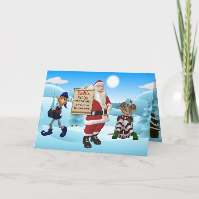 Add Child's Name "Santa's Nice List" Holiday Card (Front)