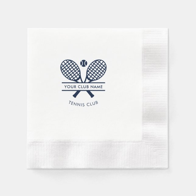 Add Club Name Tennis Icons Navy Blue Logo Paper Napkin (Front)