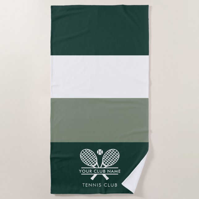 Add Club Name Tennis Rackets Colour Block Green Beach Towel (Front)