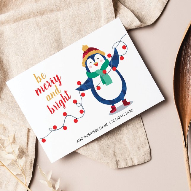 Add Company Logo Employee Christmas Holiday Card (Merry and Bright Business Christmas Greetings Card)