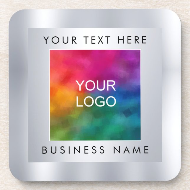 Add Company Logo Here Silver Look Template Custom Coaster (Front)