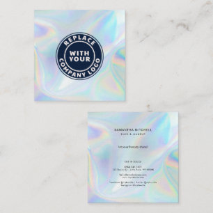 Add Company Logo Holographic Beautician Makeup Square Business Card