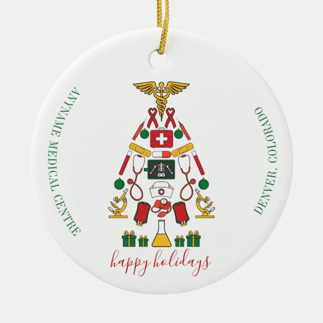 Add Company Logo Medical Centre Christmas Ceramic Ornament (Front)