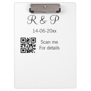 Add couple name date year Q R code here wedding te Clipboard