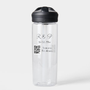 Add couple name date year Q R code here wedding te Water Bottle