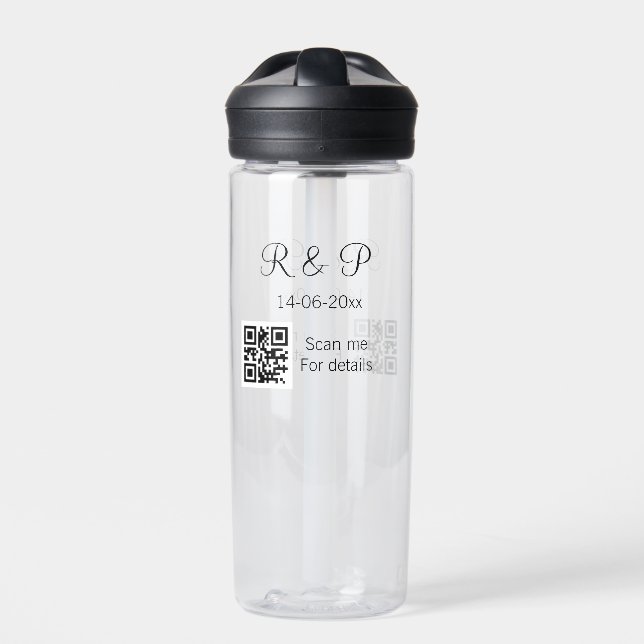 Add couple name date year Q R code here wedding te Water Bottle (Front)