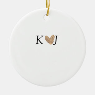 Add couple name letter wedding gold heart glitter  ceramic ornament