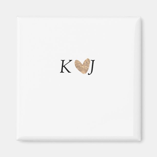 Add couple name letter wedding gold heart glitter  magnet (Front)