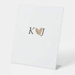 Add couple name letter wedding gold heart glitter pedestal sign