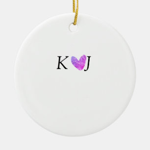 Add couple name letter wedding pink heart glitter  ceramic ornament