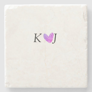 Add couple name letter wedding pink heart glitter stone coaster
