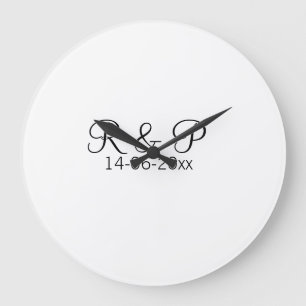 Add couple name monogram add date year wedding rom large clock