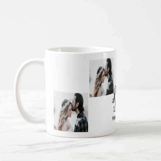 Add couple photo merry married add date year  coffee mug (Left)