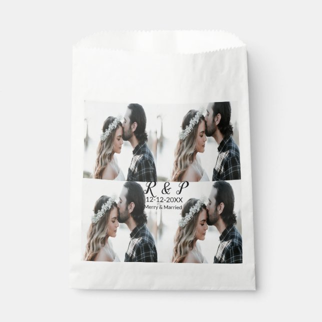 Add couple photo merry married add date year  favour bag (Front)