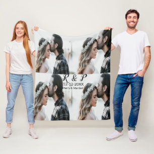 Add couple photo merry married add date year  fleece blanket