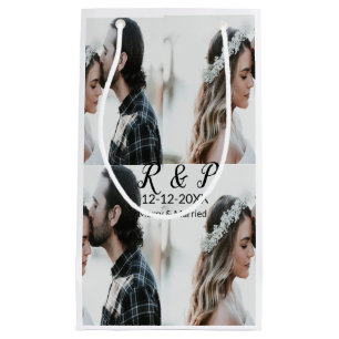 Add couple photo merry married add date year small gift bag