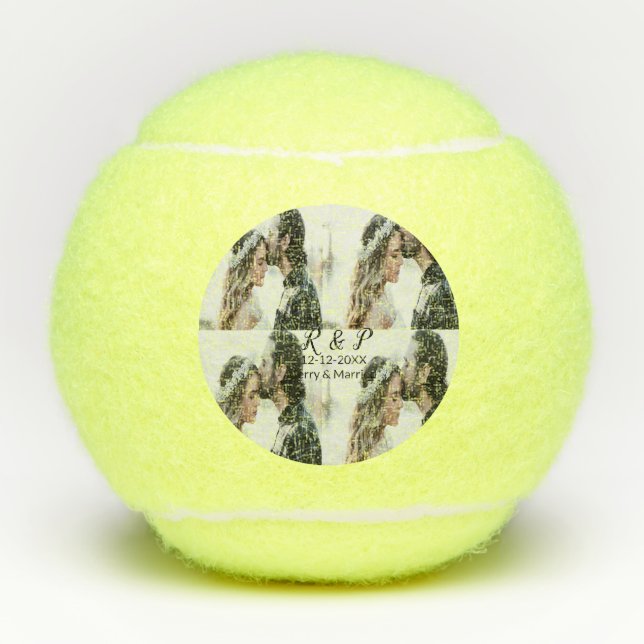 Add couple photo merry married add date year  tennis balls (Front)