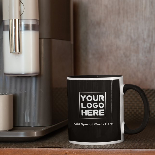 Add Create Upload LOGO Branding Modern Black Mug (coffee always sounds like a brilliant idea)
