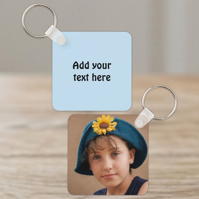 Add custom text 1 photo blue key ring (Creator Uploaded)
