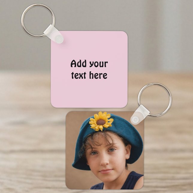 Add custom text 1 photo pink key ring (Creator Uploaded)