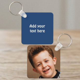 Add custom text 1 photo white blue key ring