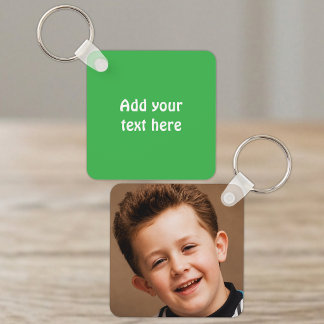 Add custom text 1 photo white green key ring