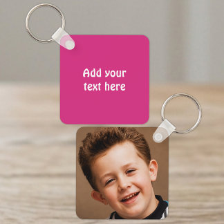 Add custom text 1 photo white pink key ring