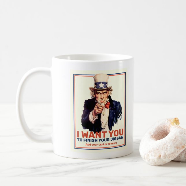 Add custom text, Uncle Sam "I Want You" poster, Coffee Mug (With Donut)