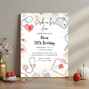 Add Doctor Heart Registered Nurse Rn 30th Birthday Invitation