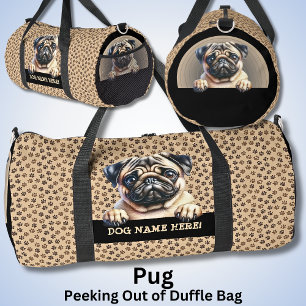 Add Dog Name or Your Name, Pug Duffle Bag