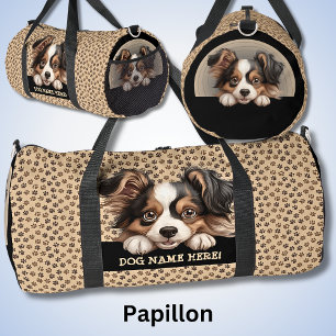 Add Dog Name, Your Name, Papillon Duffle Bag