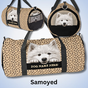 Add Dog Name, Your Name, Samoyed Duffle Bag