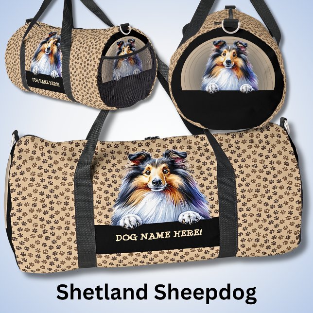 Add Dog Name Your Name, Shetland Sheepdog Duffle Bag (Creator Uploaded)