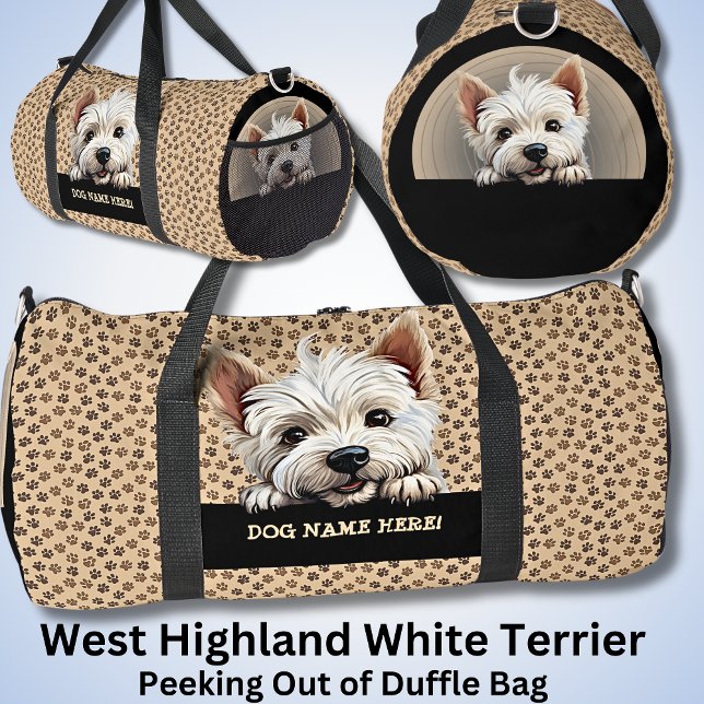 Add Dog Name Your Name West Highland White Terrier Duffle Bag (Creator Uploaded)