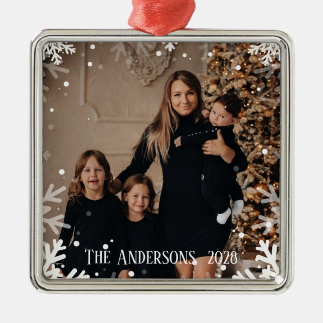 Add Family Christmas Snow Photo Customised Metal Ornament (Front)