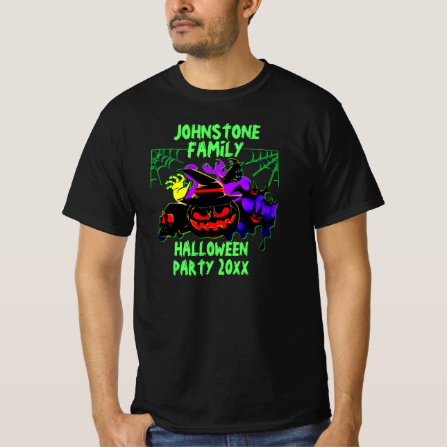 Add Family Name Edit Text Halloween Party Year     T-Shirt (Front)