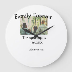 Add family name photo year rustic vintage holiday large clock