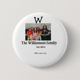 Add family name photo year rustic vintage reunion 6 cm round badge