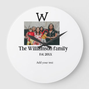 Add family name photo year rustic vintage reunion large clock