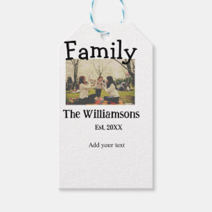Add family name photo year rustic vintage template gift tags