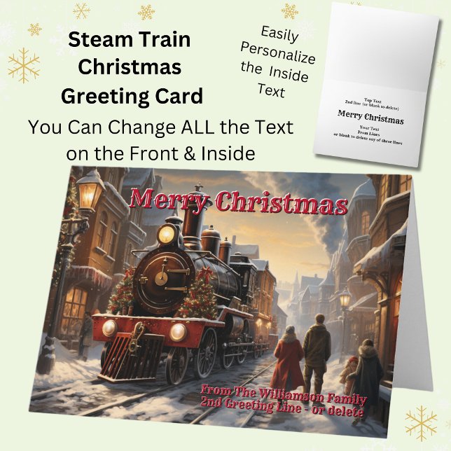 Add Family Name Steam Train Christmas City Snow Card (Creator Uploaded)