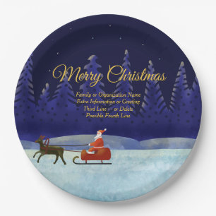 Add Family / Organisation 20xx Name Blue Santa 9" Paper Plate