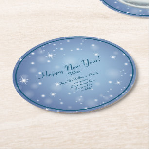Add Family Organisation Name Happy New Year 20xx Round Paper Coaster
