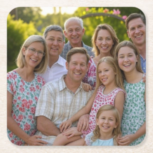 Add Family Reunion Photo Customise Square Paper Coaster