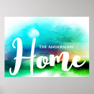 Add Family's Name Emerald Greenery Watercolor Poster