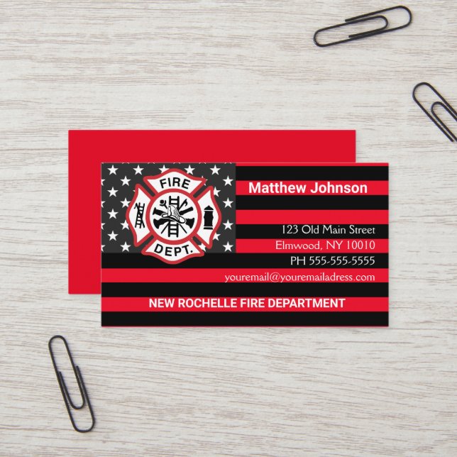 Add Fire Dept Embem | Firefighter Business Card (Front/Back In Situ)